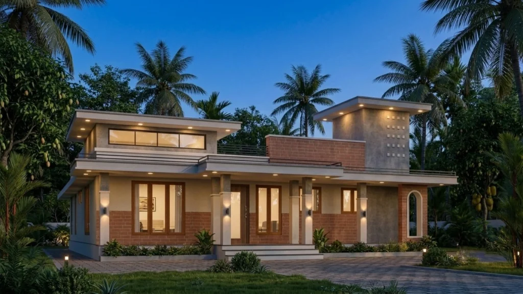 Residence with warm exterior lighting at dusk