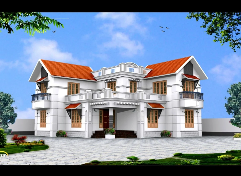 Large residence with red pitched roofs