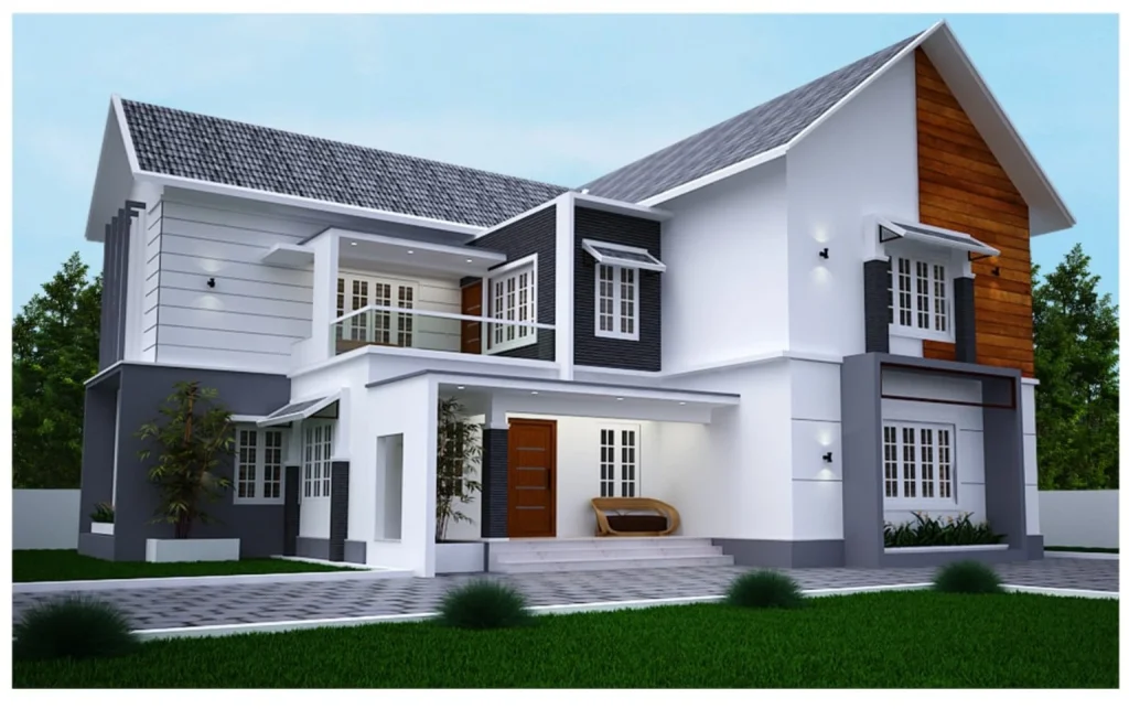 White and charcoal residence with gabled roofs